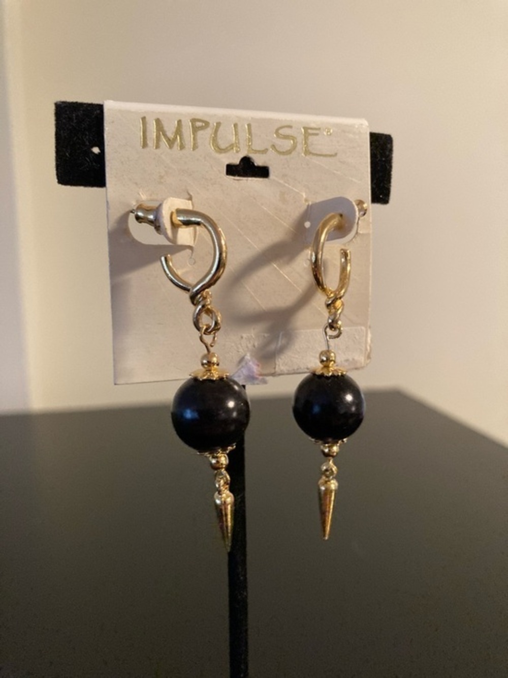 IMPULSE Gold-Tone Hoop Earrings with Black Bead and Spike Charm
